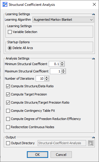 Structural Coefficient Analysis settings window