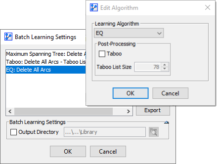 Batch Learning: editing an algorithm's options