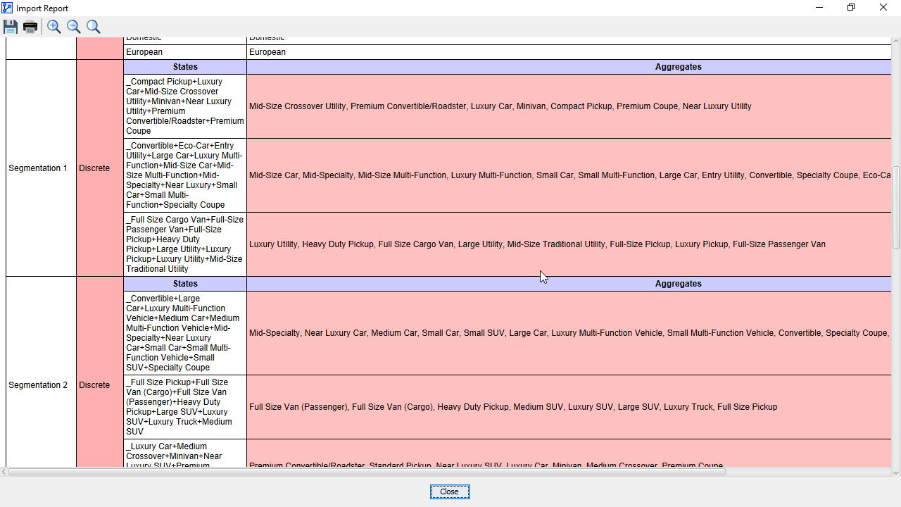 Import Report after multiple-variable aggregation