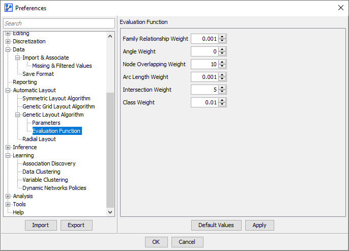 Genetic Layout evaluation function preferences