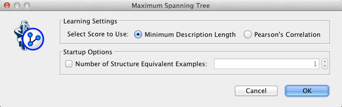 Learning-score dialog with Minimum Description Length (MDL) confirmed