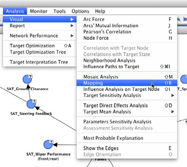 Mapping window with the Node Analysis and Arc Analysis drop-down menus