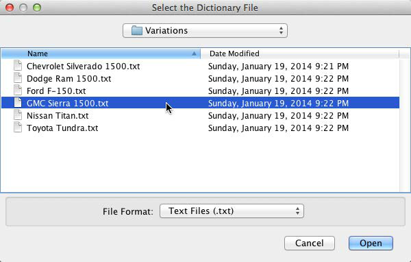 Importing the saved Variations file into the Variation Editor