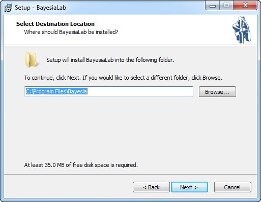 Setup Wizard installation-directory selection
