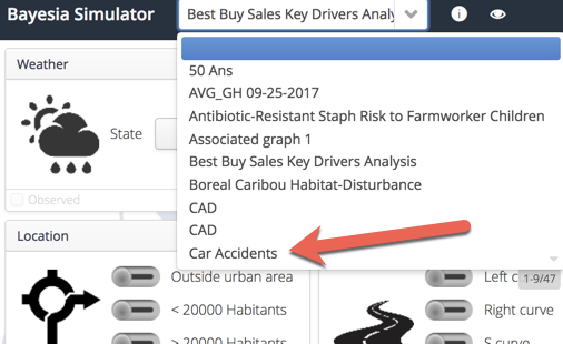 Model selector at the top of the WebSimulator listing the published models by name