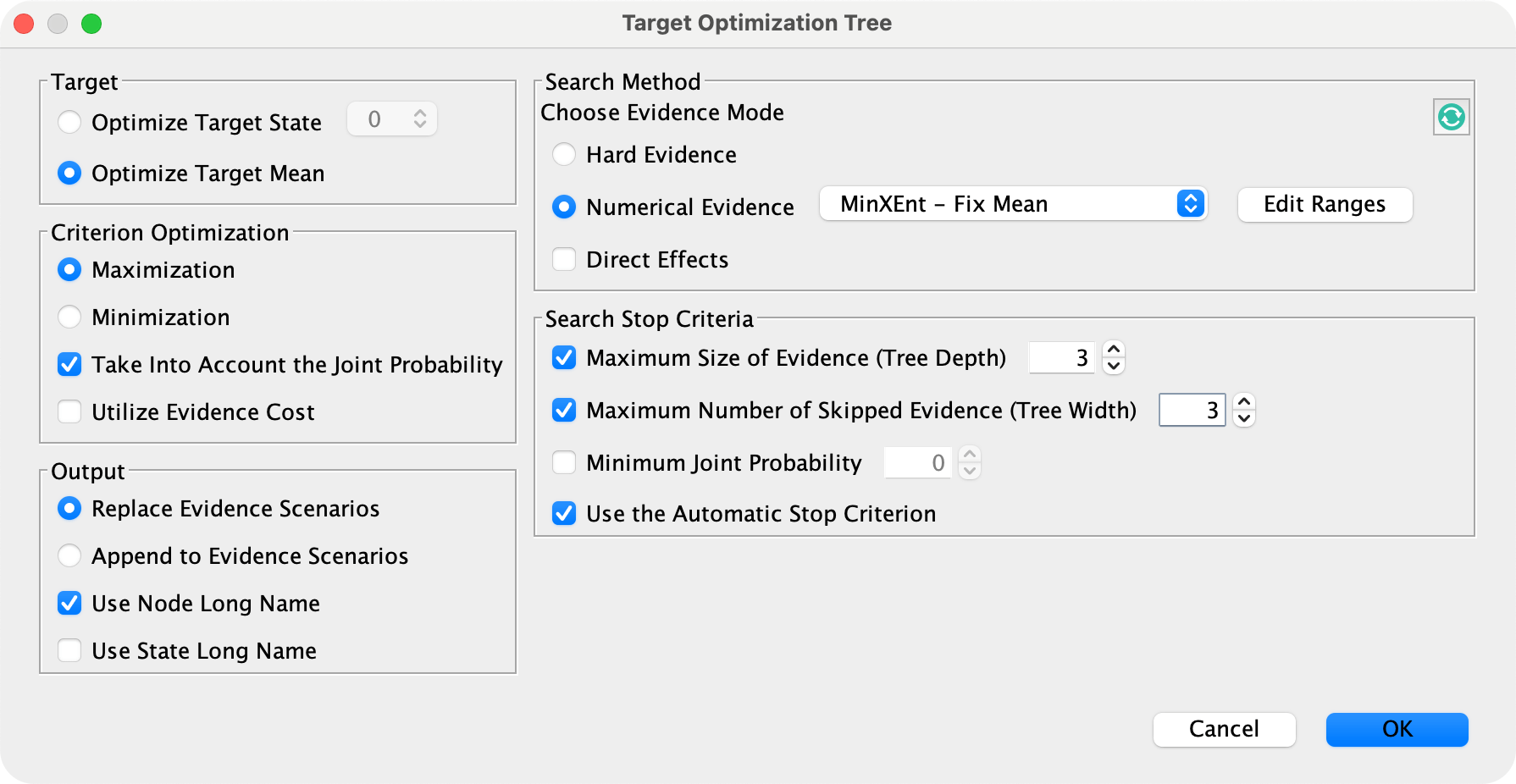 Target Optimization Tree Options