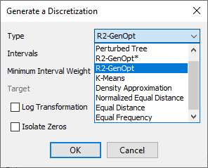 Generate Discretization with univariate algorithms