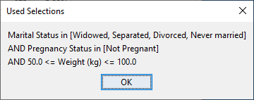 Step 3: used selections shown as logical expressions