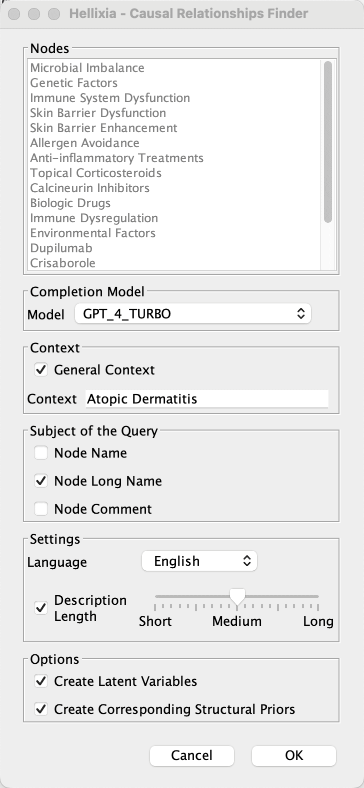 Causal Relationships Finder Dialog