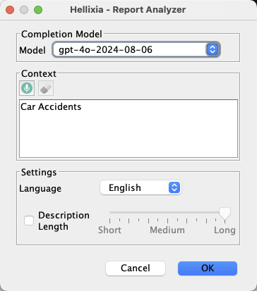 Dialog for generating the Summary of the Relationship Analysis Report