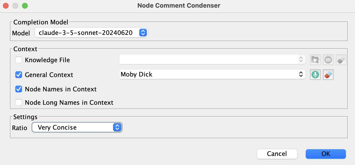 Node Comment Condenser Dialog
