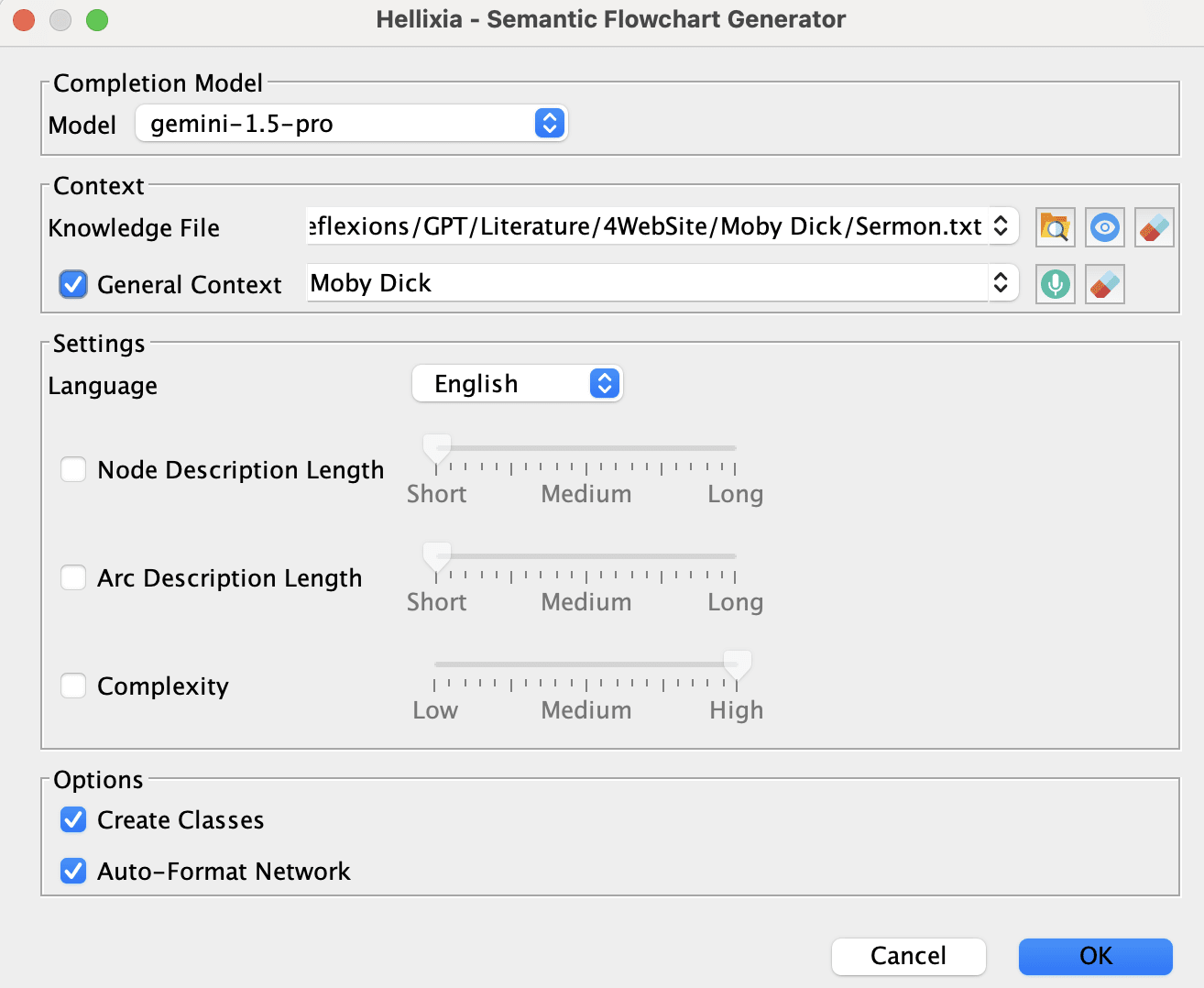 Semantic Flowchart Generator Dialog