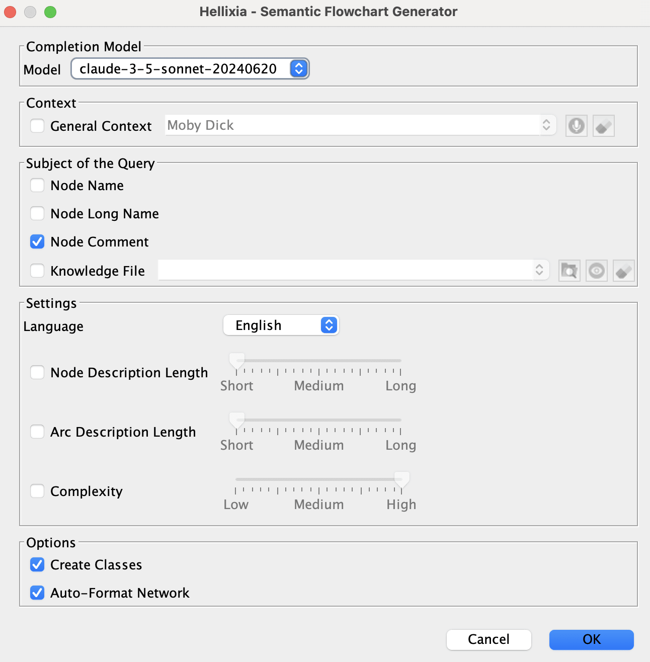 Semantic Flowchart Generator Dialog