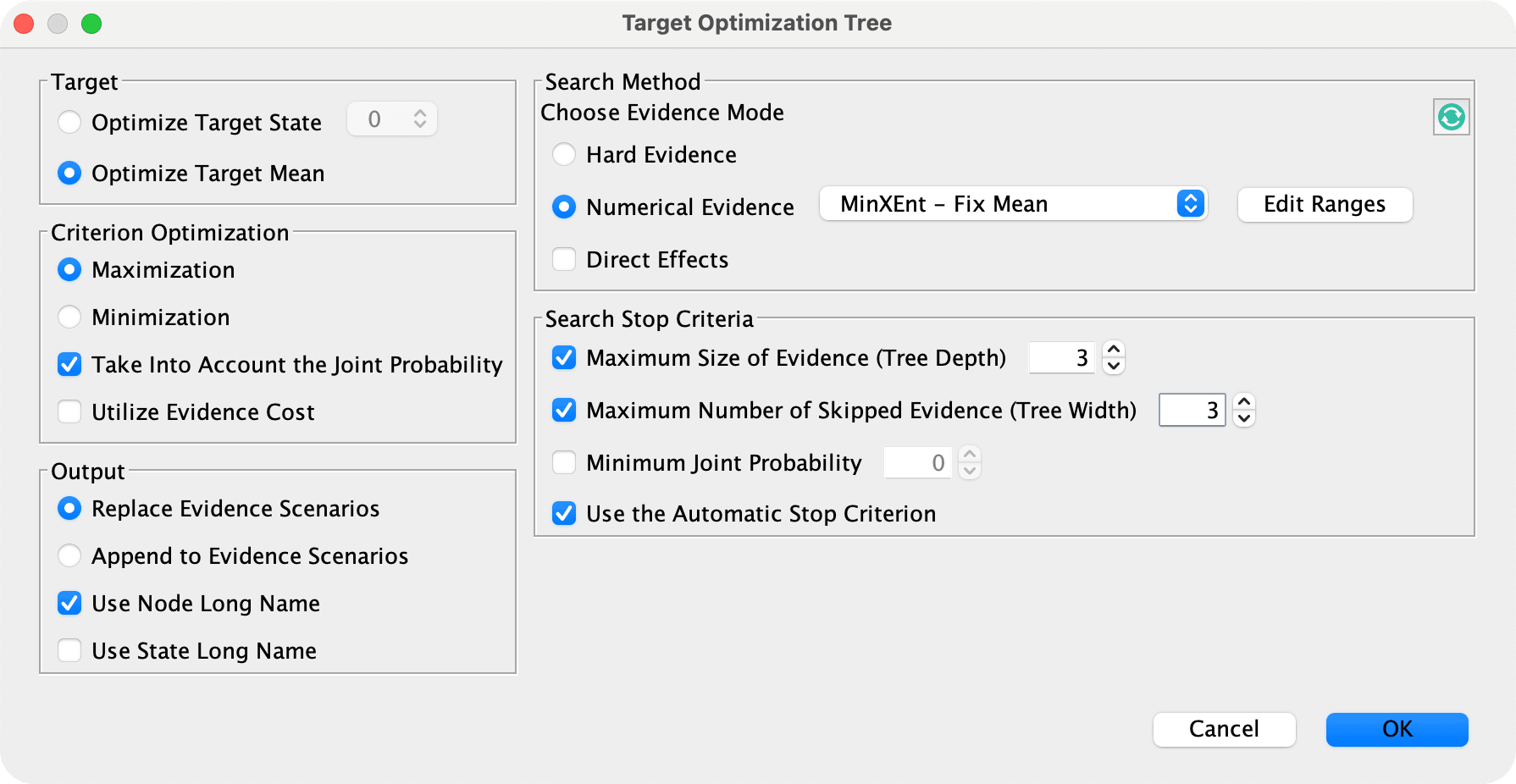 Target Optimization Tree Options