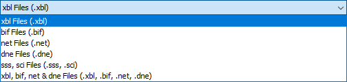 Files of Type dropdown for filtering network formats