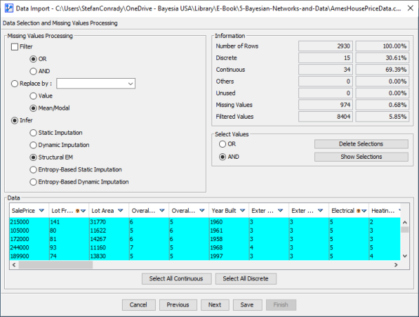 Data Import Wizard missing-values step
