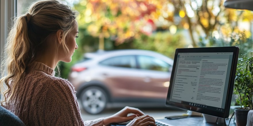 Woman reviewing her recent vehicle purchase