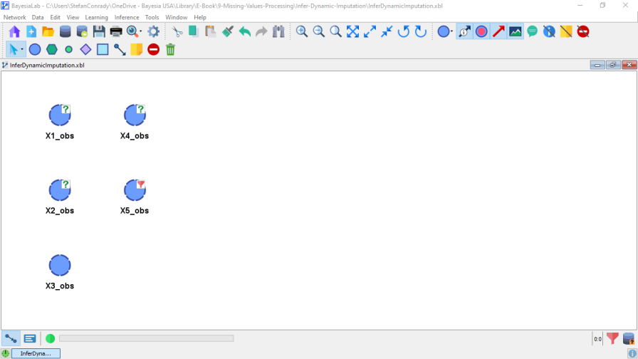 Unconnected network with question marks indicating missing values
