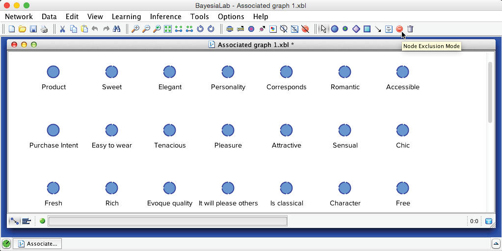Toolbar with the Node Exclusion Mode button hovered, its tooltip showing