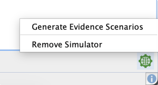 BayesiaLab WebSimulator context menu showing Generate Evidence Scenarios and Remove Simulator commands
