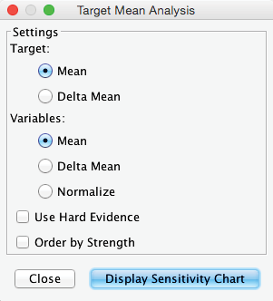 Target Mean Analysis options dialog