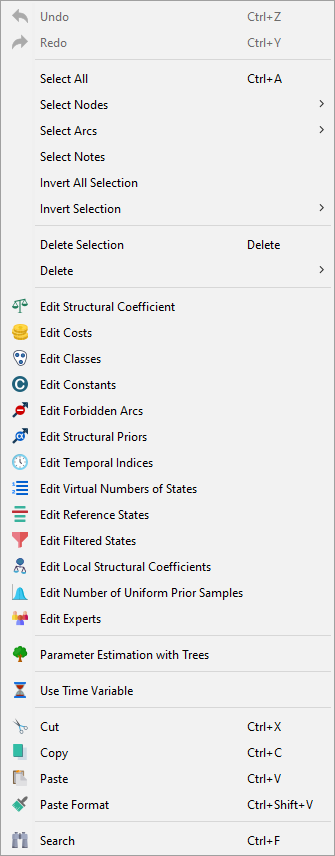 Edit menu in Modeling Mode