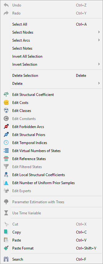 Edit menu in Validation Mode
