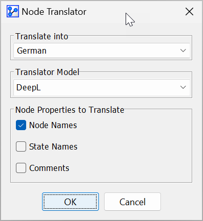 Node Translator window translating to German