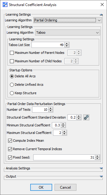 Partial Ordering learning settings