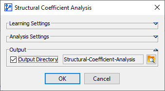 Structural Coefficient Analysis settings: Output section