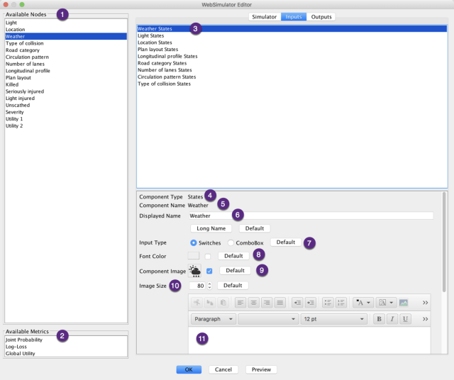WebSimulator Editor Inputs panel