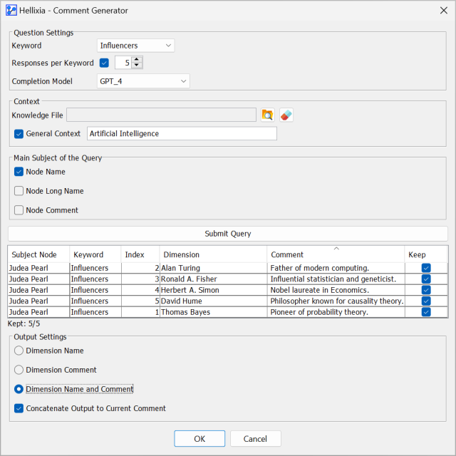 Keyword-Based Node Comment Generator results from ChatGPT