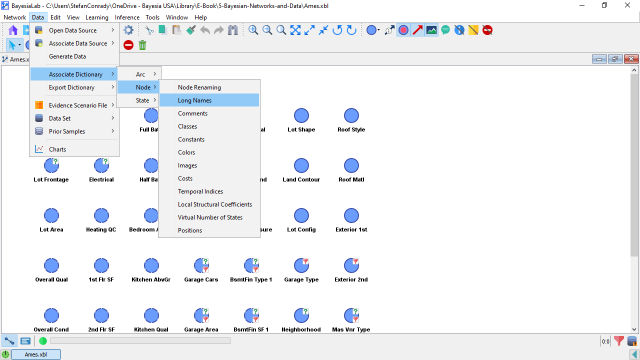 Associating a Long Names dictionary via the Data menu