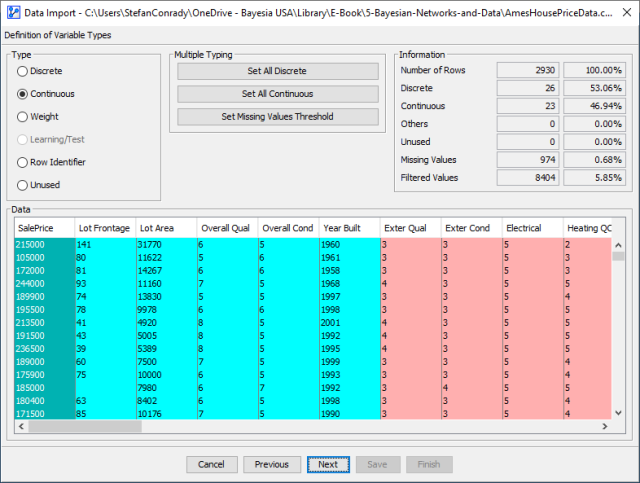 Data Import Wizard variable-type definition step