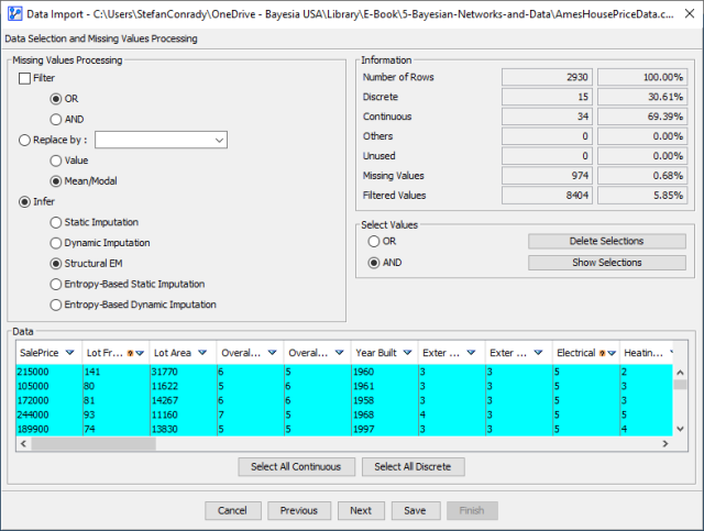 Data Import Wizard missing-values step