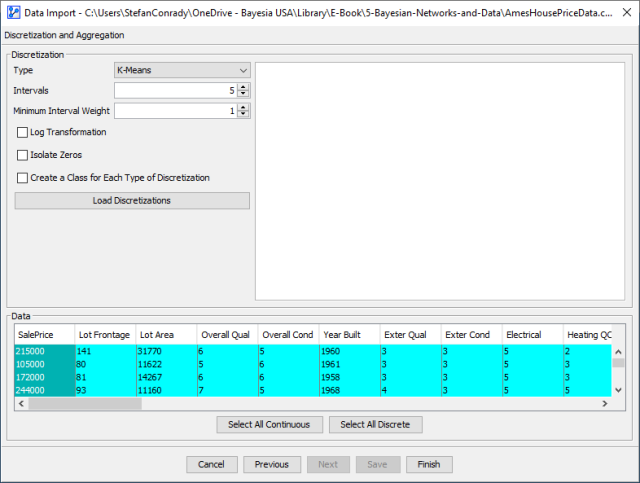 Data Import Wizard discretization step