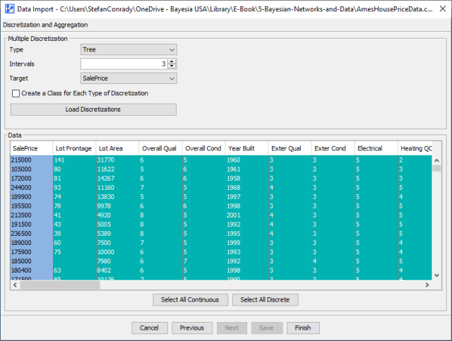 SalePrice distribution in the Data Import Wizard