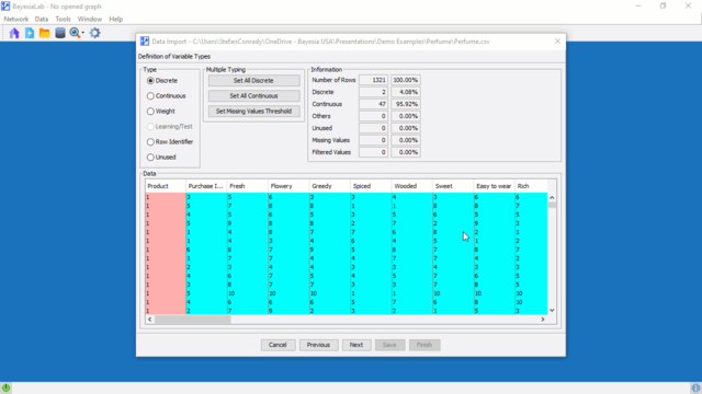 Data Association Wizard: Definition of Variable Types