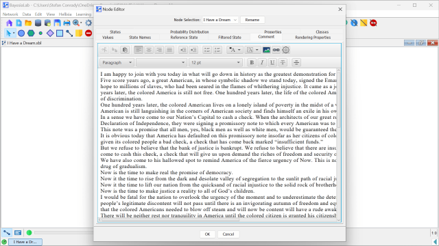 Node Editor with the speech text as a Node Comment