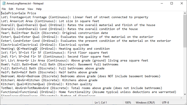 Preview of the Long Names dictionary