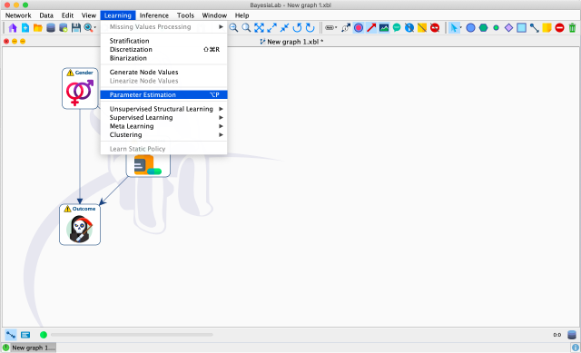 Network before parameter estimation, with the Database icon