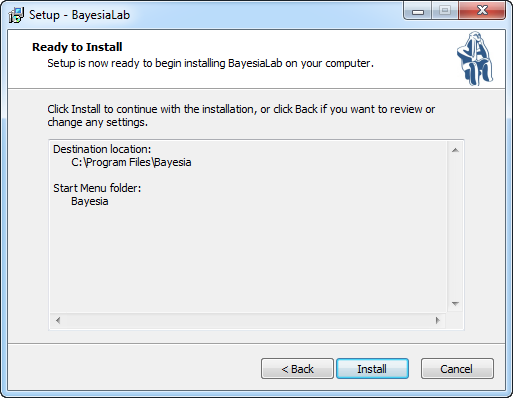 Setup Wizard summary of the chosen options before installing
