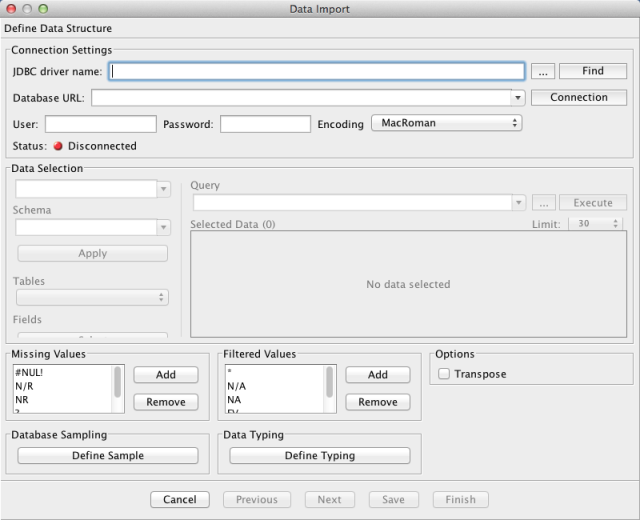 Data Import Wizard appearing blank when no database connection is defined
