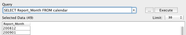 Data preview of the selected database table