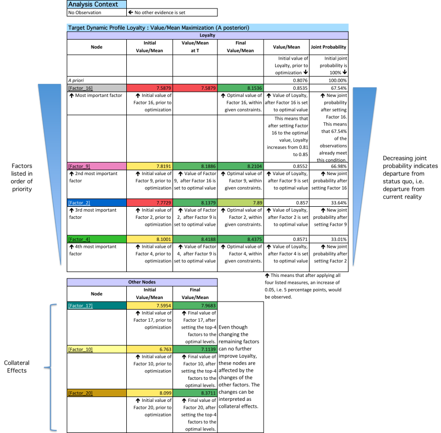 Annotated Target Dynamic Profile report explaining each cell and the priority order of the factors
