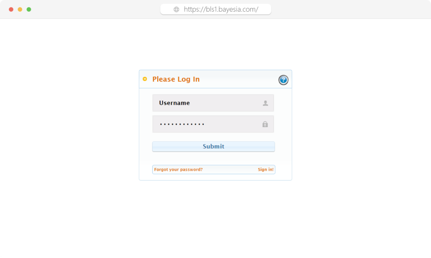 Bayesia License Server login page in a web browser