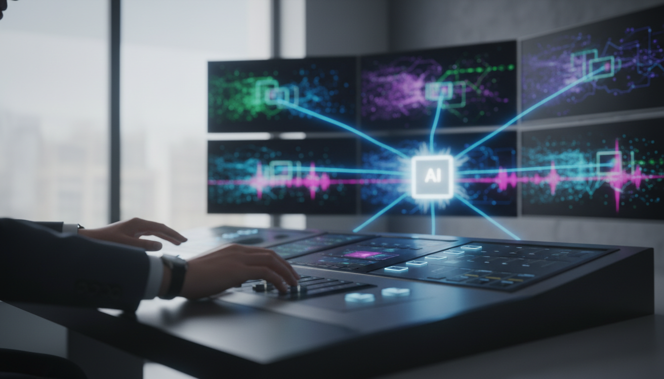 AI multi camera editing process showing audio analysis and video switching