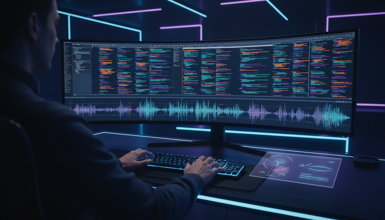 A complex editing timeline in Adobe Premiere Pro highlighting text tracks and audio waveforms