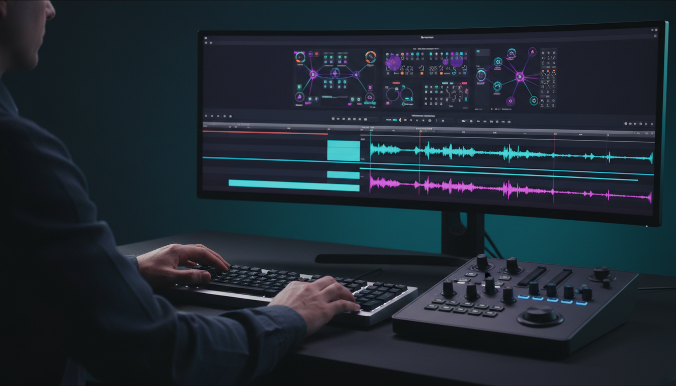 Using the KreateFlo Adobe Premiere Pro plugin panel alongside an active audio track