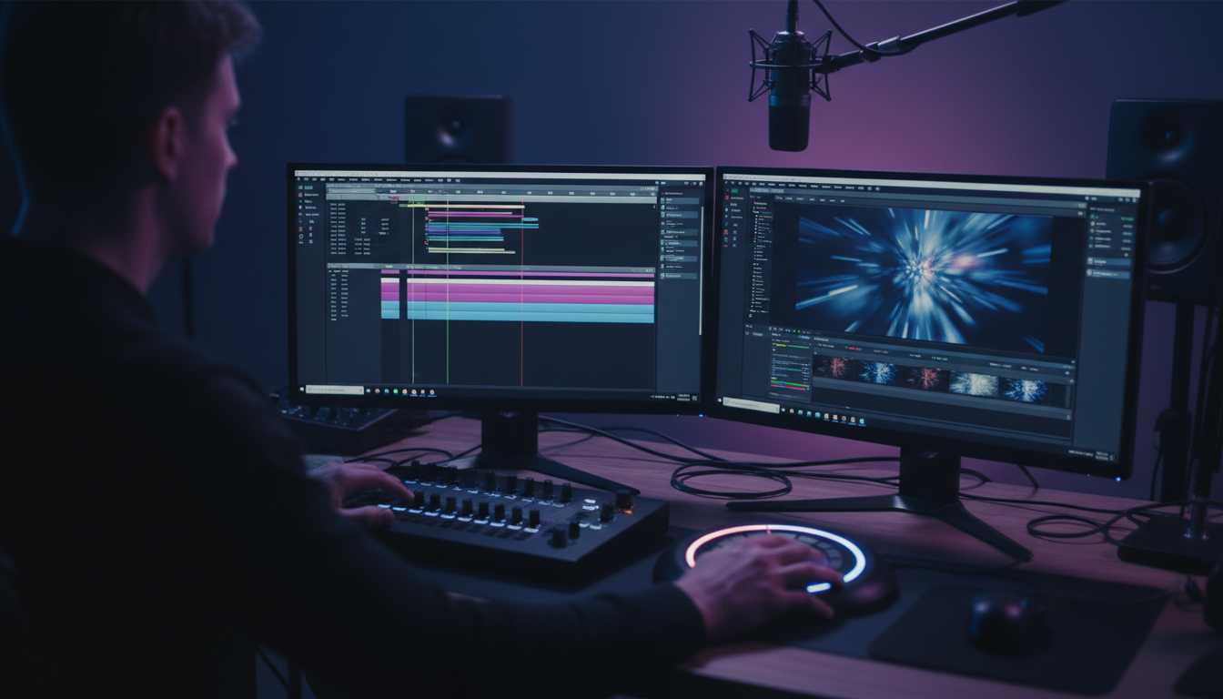 Professional video editing software panel extension KreateFlo open next to Premiere Pro timeline